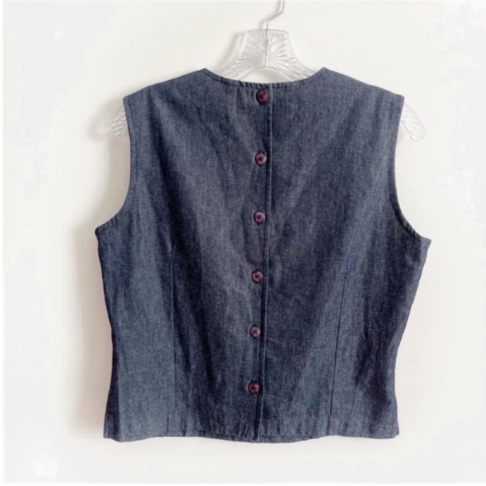 Sandy Starkman top blue denim embroidered sequins art to wear sleeveless - Picture 7 of 8